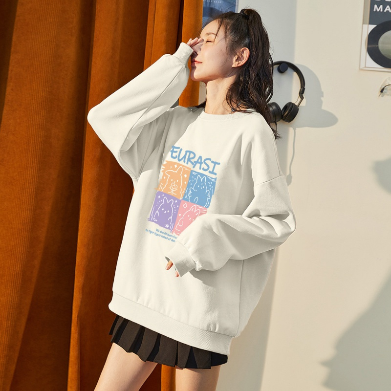 1折价429元叠加优惠券唐狮春季卫衣女韩版宽松圆领四宫格上衣可爱ins