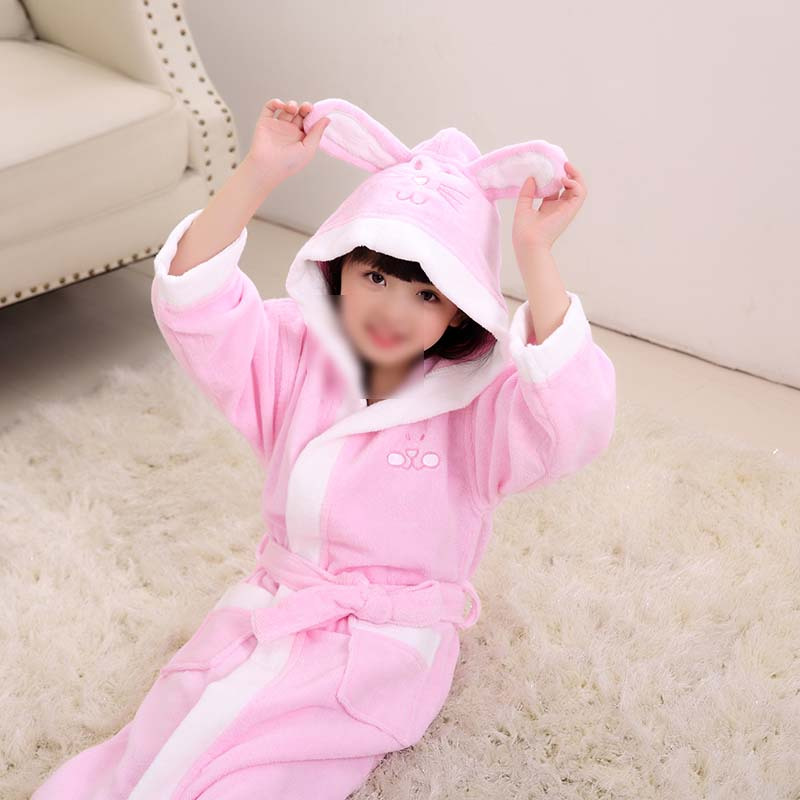 儿童浴袍毛巾料厚款秋冬浴衣宝宝睡衣游泳洗澡浴巾带帽简约小清新