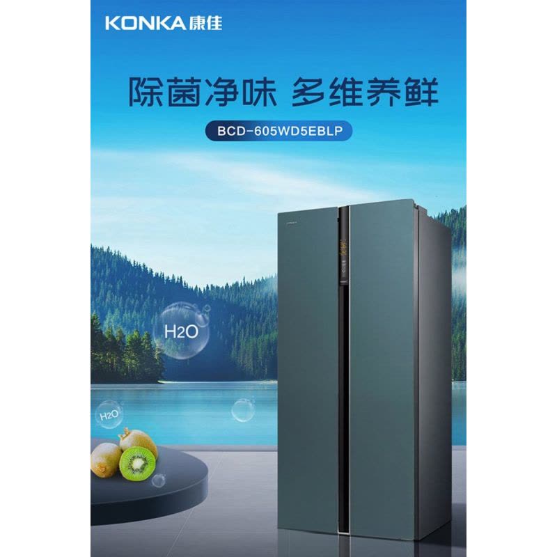 康佳 BCD-605WD5EBLP605升对开门大冰箱风冷无霜 一级变频急速冷冻图片