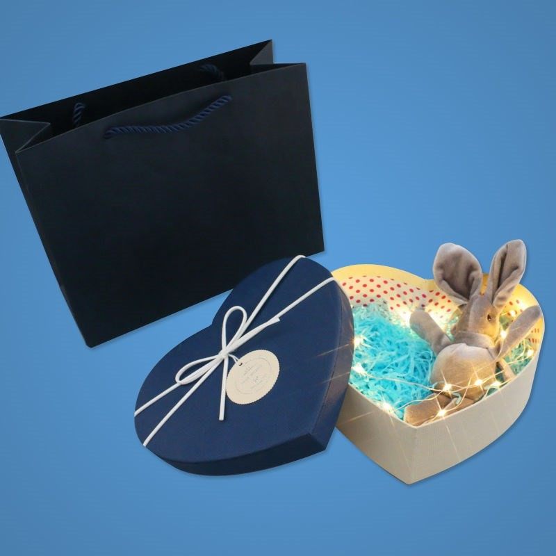 教师节心形礼品盒装爱心盒大理石礼盒包装盒生日盒送男友 心形79t蓝盖