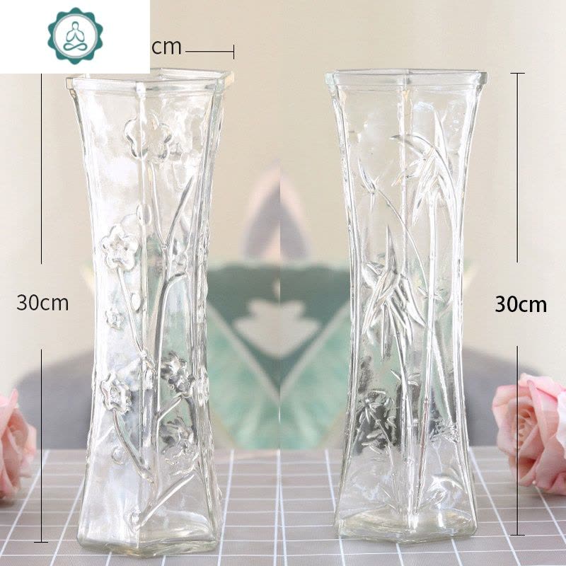 特大号玻璃花瓶透明水养富贵竹花瓶家用插花瓶客厅摆件 封后 30六角(竹叶+梅花) 大图片