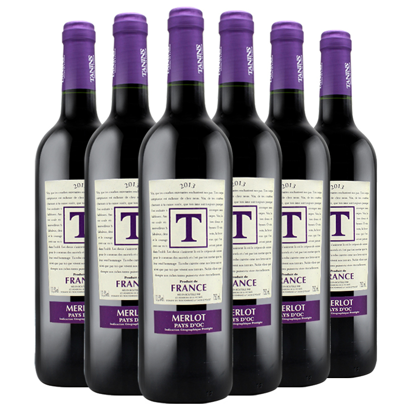 法国原瓶进口 泰妮丝梅洛红葡萄酒 Tanins Merlot 整箱750ml*6