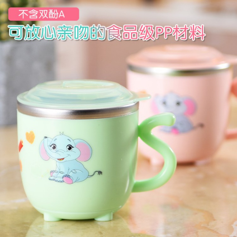 家柏饰(CORATED)宝宝吸管杯茶杯密封盖防漏防摔儿童不锈钢学饮水杯幼儿园带刻度牛奶杯高清大图