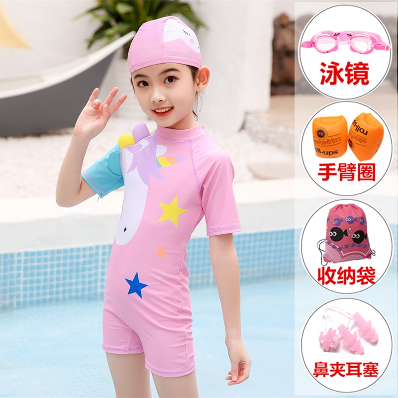 儿童连体泳衣女童中大童卡通泳装公主闪电客小女孩宝宝可爱游泳套装