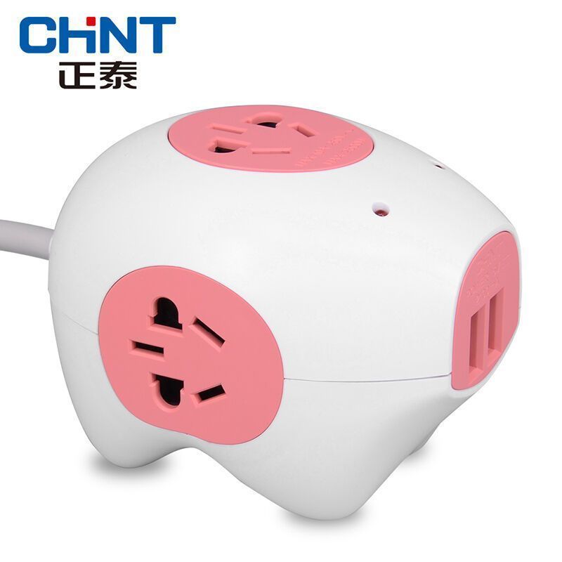 正泰(CHNT)电源插座2.1A创意智能插座小猪排插带双USB接线板PVC材质拖线板