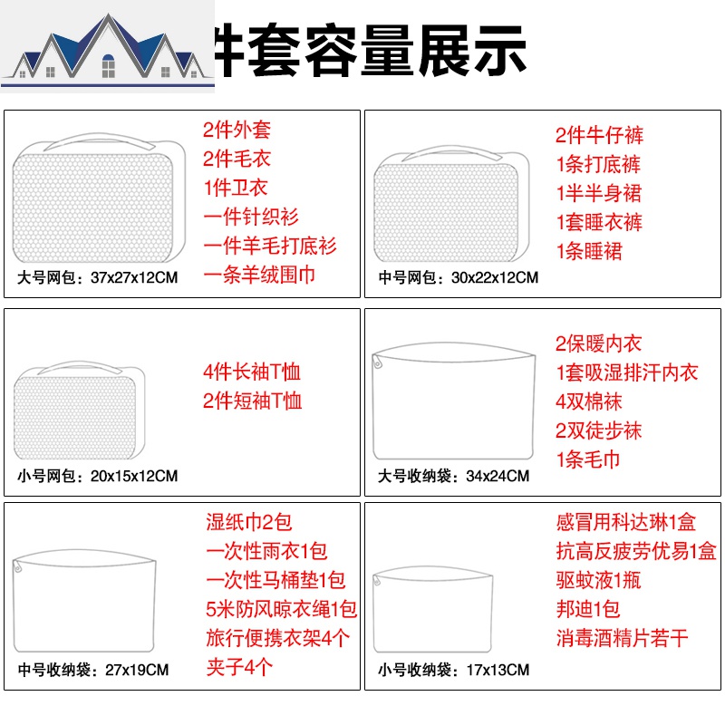 旅行收纳袋套装行李箱整理袋旅游鞋子衣物分装袋衣服内衣收纳包 三维工匠高清大图