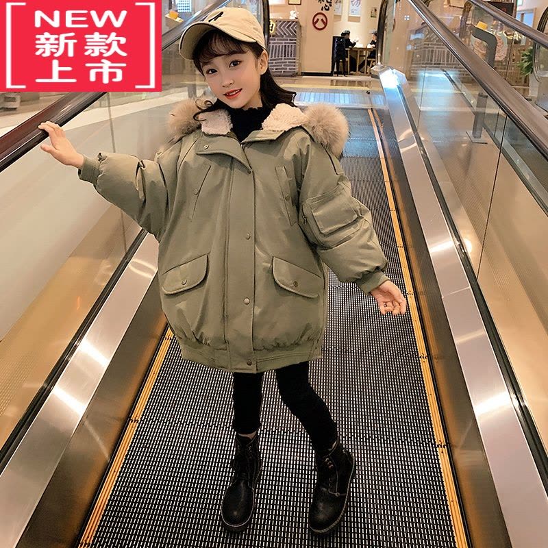 可莉允女童2022新款加厚潮服冬季羽绒棉连帽加绒内胆保暖儿童大口袋棉衣棉服图片
