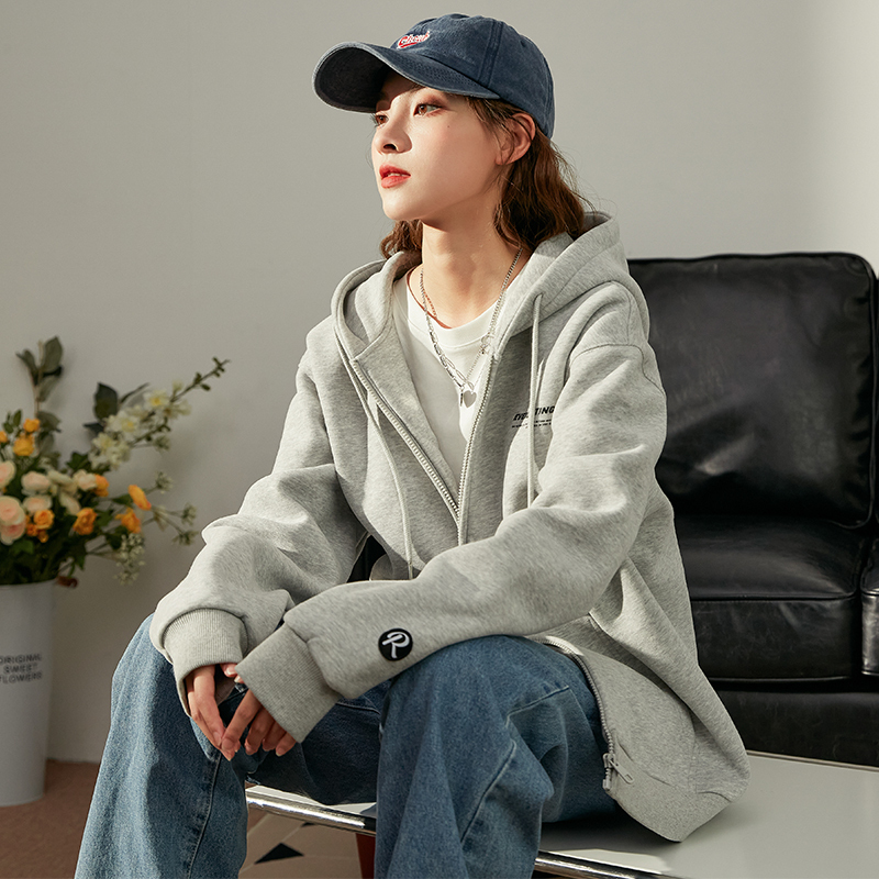 [2.5折价126元]唐狮秋冬季新款情侣加绒开衫卫衣连帽上衣男女宽松外套in潮