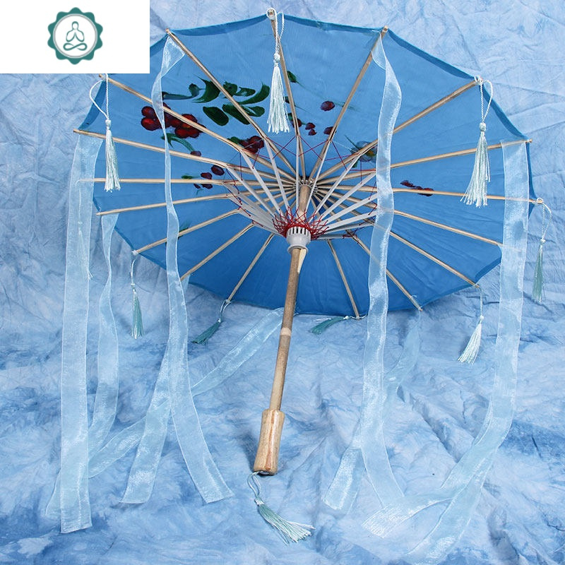 幼儿园表演伞绘画舞蹈古风道具伞流苏飘带绸布伞 封后 蓝色流苏飘带伞