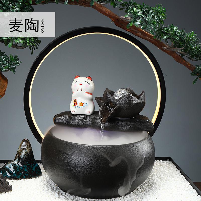 中式风水盆景流水摆件办公室客厅家用雾化流水器店铺开业礼品_104_747