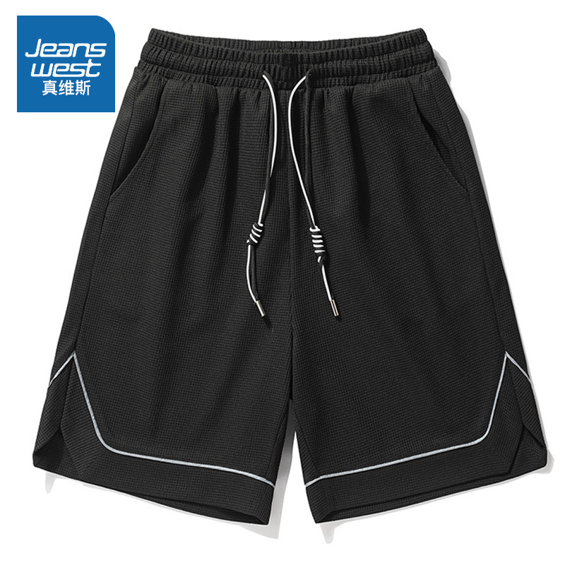 真维斯华夫格休闲运动五分裤男2022新款过膝短裤透气跑步篮球裤子