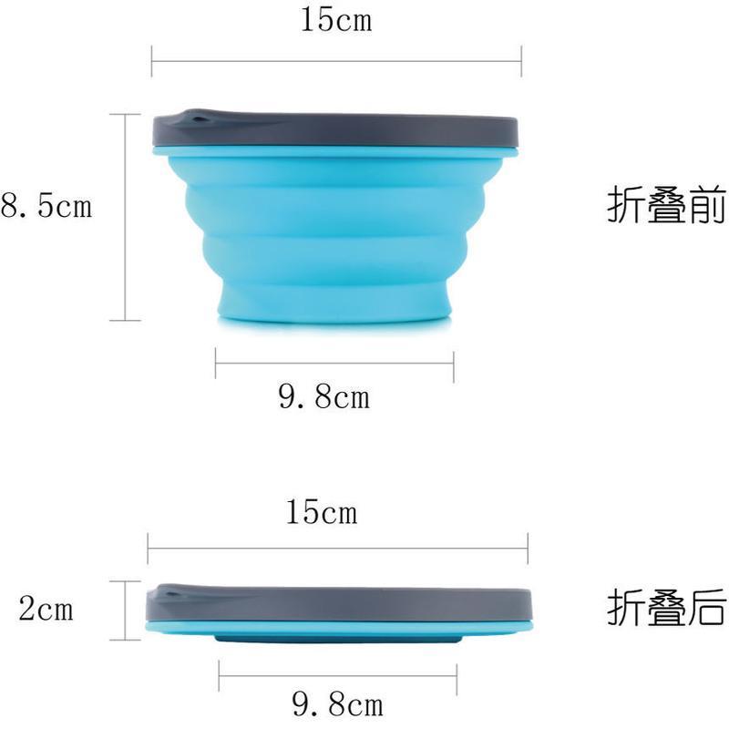 梦幻蓝-720ml 户外硅胶折叠碗便携式餐具学生碗饭盒带盖可伸缩旅游野餐用具防摔