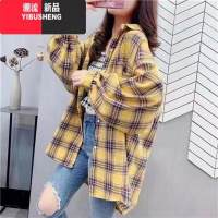 YIBUSHENG格子衬衫女早秋新款设计感小众宽松长袖薄款外套复古港风款B感休 M90-150斤 春秋黄