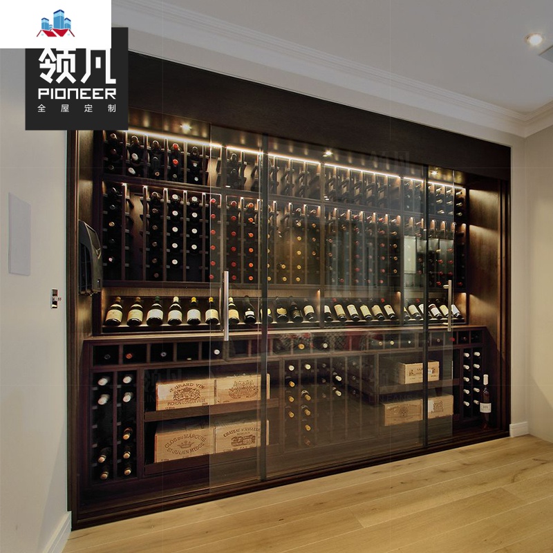 黑色全屋轻奢玻璃酒柜定制客厅餐边柜一体靠墙组合柜定做泰空仓酒柜
