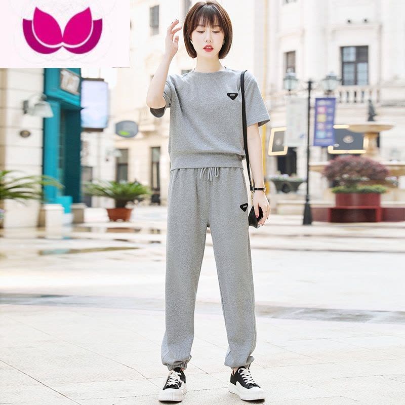 七斓运动套装女夏2023新款大码宽松圆领短袖休闲跑步服洋气套图片