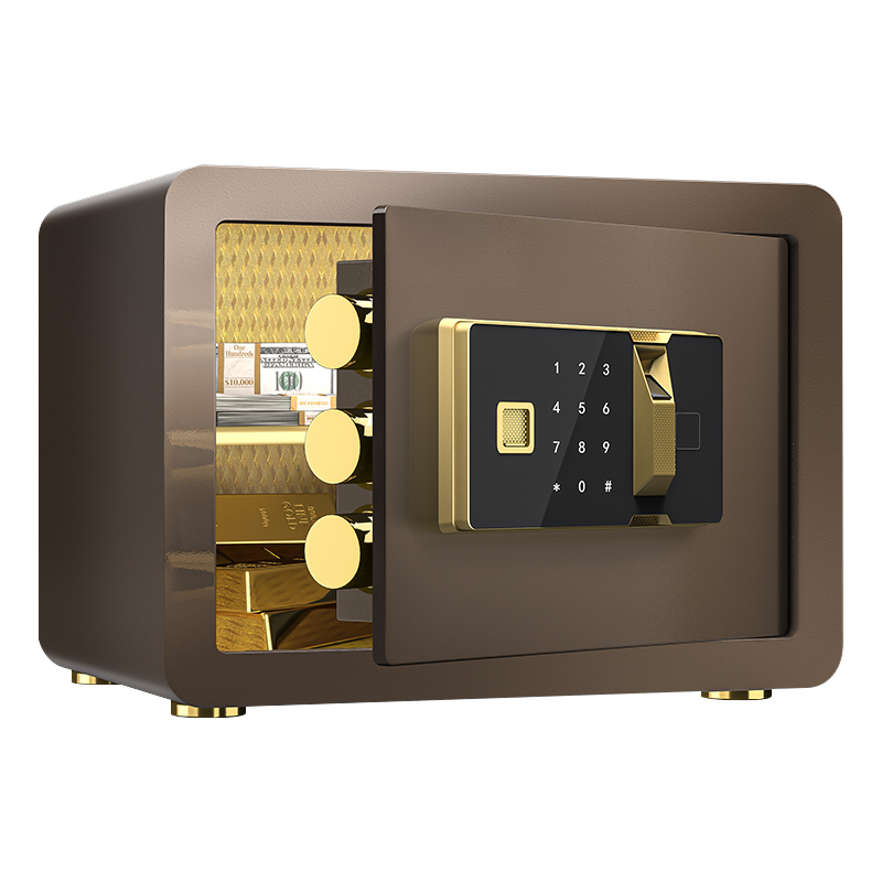 臻远ZY-NW-BXGS-14全钢实心保险柜办公防盗保险箱 高30cm咖色指纹款高清大图