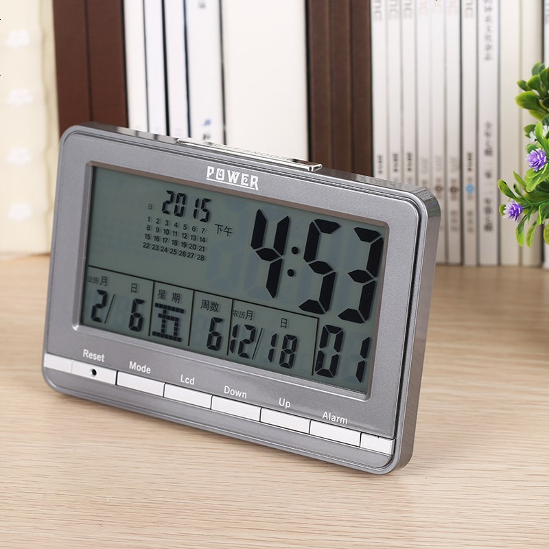 电子万年历语音报时闹钟办公室居家小夜灯静音多功能黑色台钟