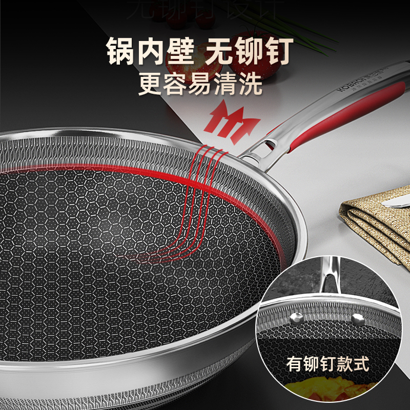 康巴赫Pro炒锅店蜂窝不粘锅新代316不锈钢炒菜锅 [五代][抗菌微压]-30炒锅 锅+盖高清大图