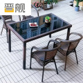晋舰藤椅阳台桌椅室外庭院藤编椅子花园茶几藤椅组合4椅+90*150直角桌