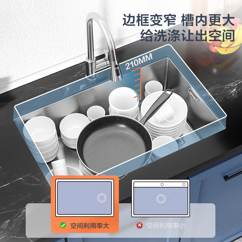 箭牌304不锈钢大单槽家用厨房手工水槽345洗菜盆台上下碗盆池套餐