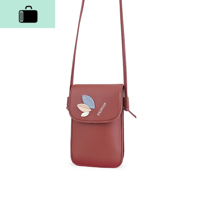 放手机的小包女斜挎包2020新款双层手机零钱包简约百搭手机包竖款NEW LAKE 红色T672N三片叶子