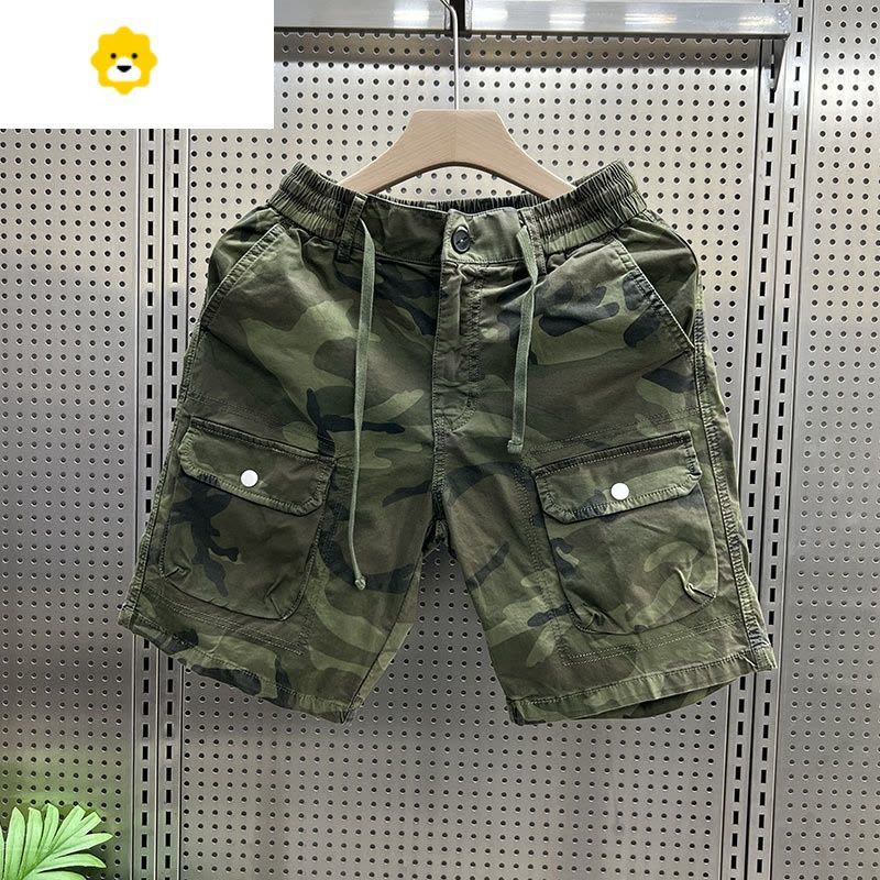 FISH BASKET美式潮牌宽松五分裤季迷彩工装短裤多口袋直筒休闲松紧腰中裤男图片
