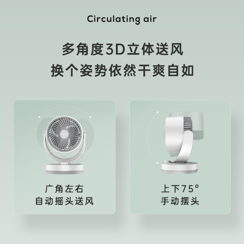 艾美特电风扇家用小型桌面台式空气循环扇办公室遥控对流迷你风扇 新款遥控款-白色高清大图