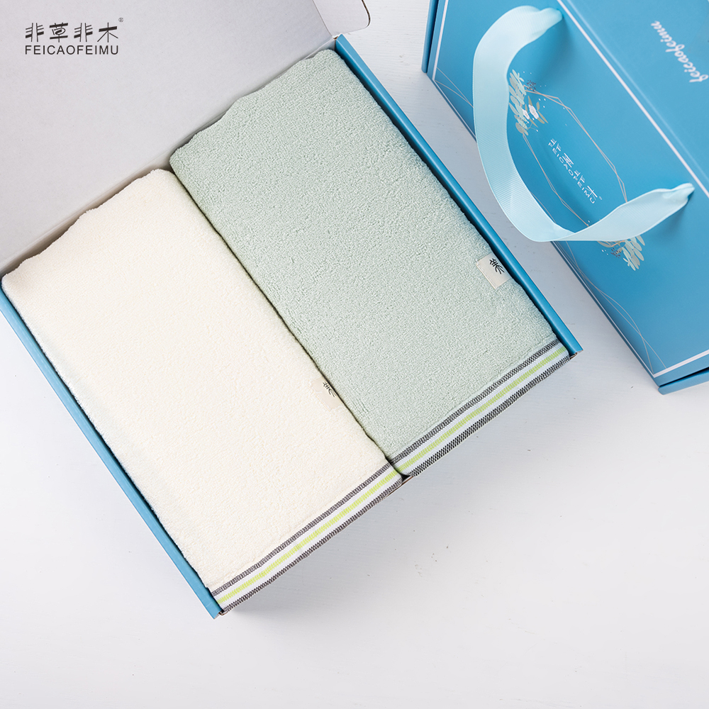 非草非木 竹纤维毛巾套装礼盒劳保福利礼品 朴秀毛巾2条套装 FM-3052 (盒)高清大图