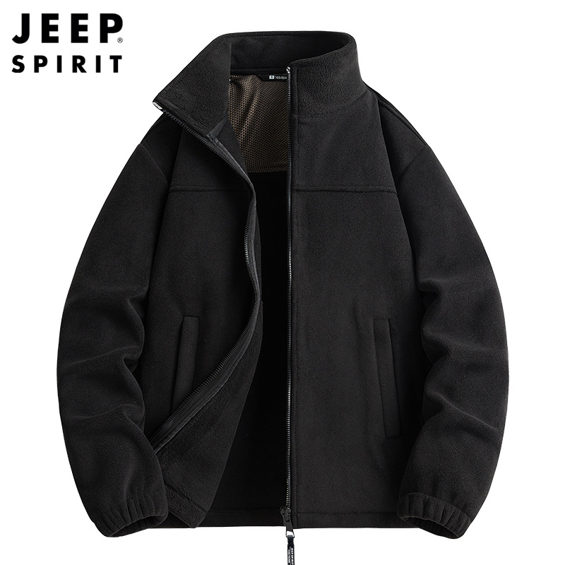 JEEP吉普摇粒绒外套情侣款冬季加绒加厚摇粒绒拉链卫衣 M 2911女黑色