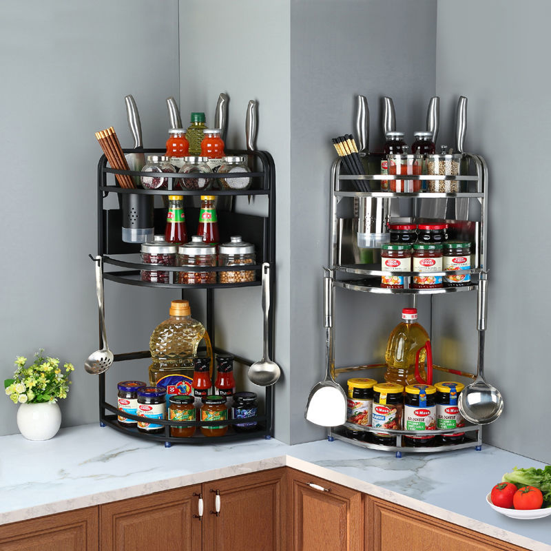 厨房架子桌置物架黑色三角架调料架壁挂式刀架多功能不锈钢收纳架