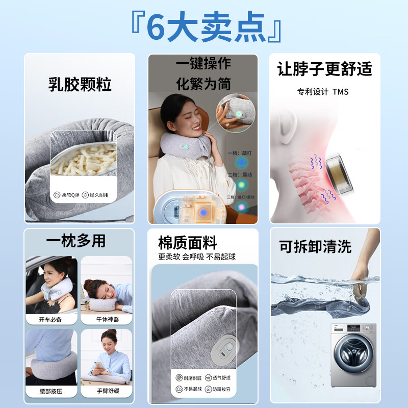和正颈椎按摩器颈部按摩仪记忆棉枕慢回便携U型枕肩颈揉捏家用办公室便携生日送男女友长辈乳胶颗粒魔术按摩枕 HZ-RMZ-1高清大图