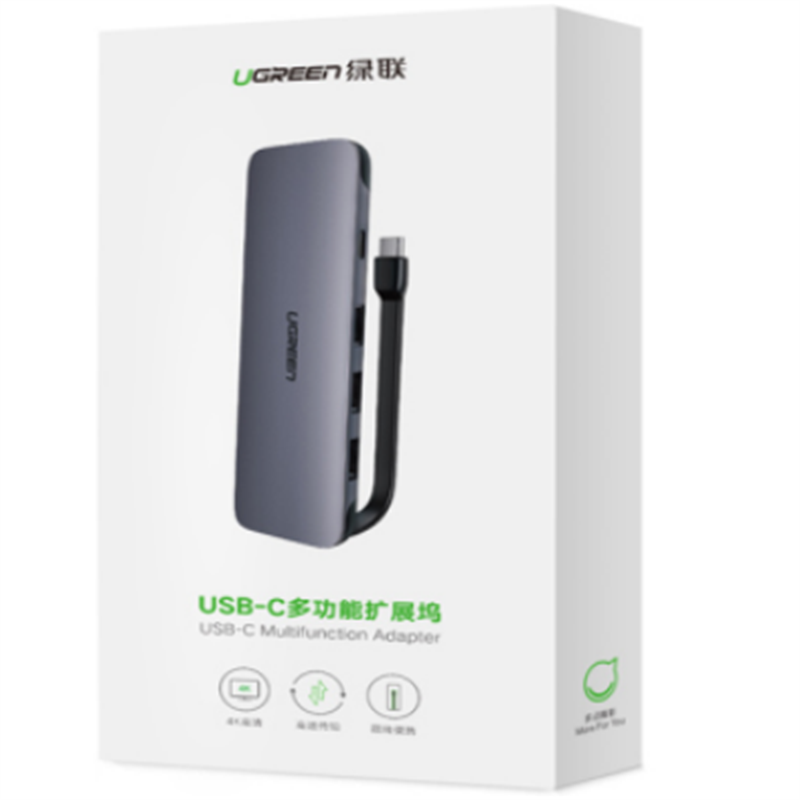绿联CM286Type-C转HDMI+VGA+千兆网卡+3口USB+读卡器带PD(收线款)
