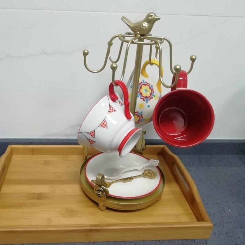 欧式金属铁艺挂杯子架咖啡杯收纳架水杯茶杯碟盘置物架晾杯沥水架 哑黑色
