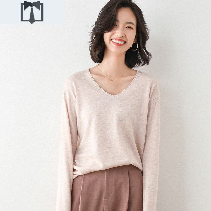 洋气毛衣女宽松韩版低领针织衫圆领套头外穿纯色显瘦v领打底衫潮毛衣