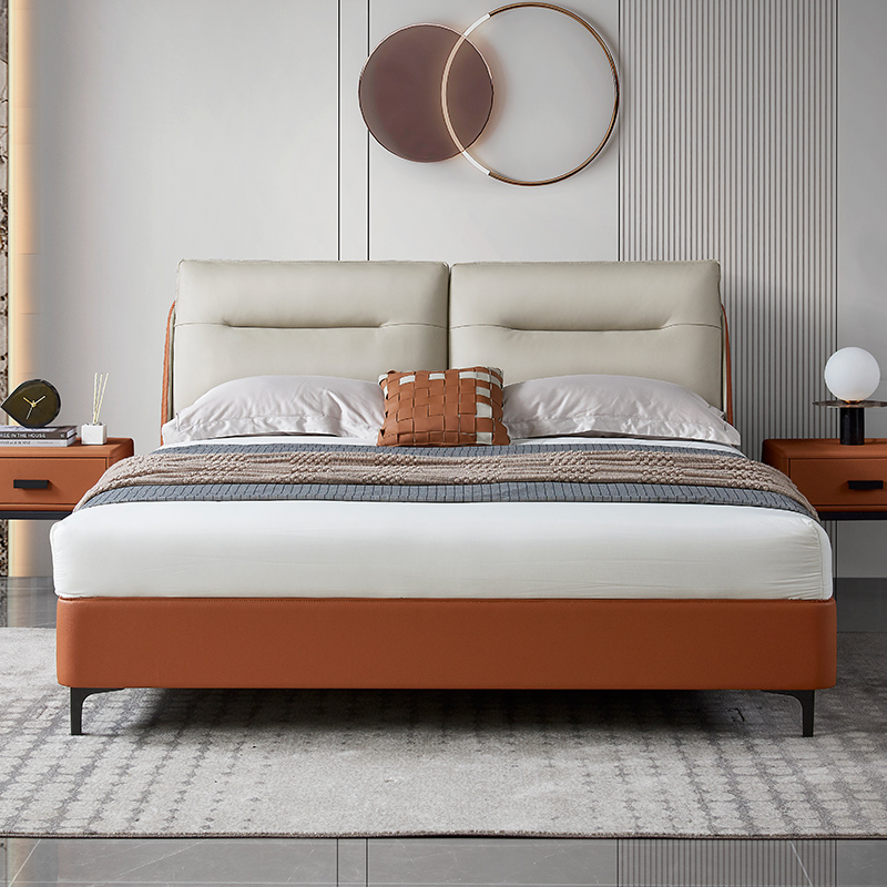 [cbd]sn-dkh051橙意床架 真皮欧式古典双人床高端大气