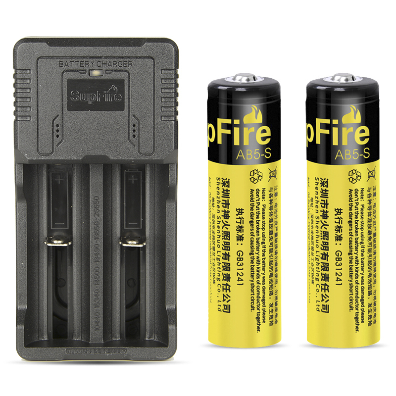 supfire神火ab5强光手电用18650尖头3350mah可充电锂电池usb充电器