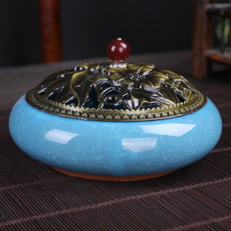 冰裂天空蓝蚊香炉家用大号带盖蚊香托盘香薰炉驱蚊盘香檀香蚊香创意