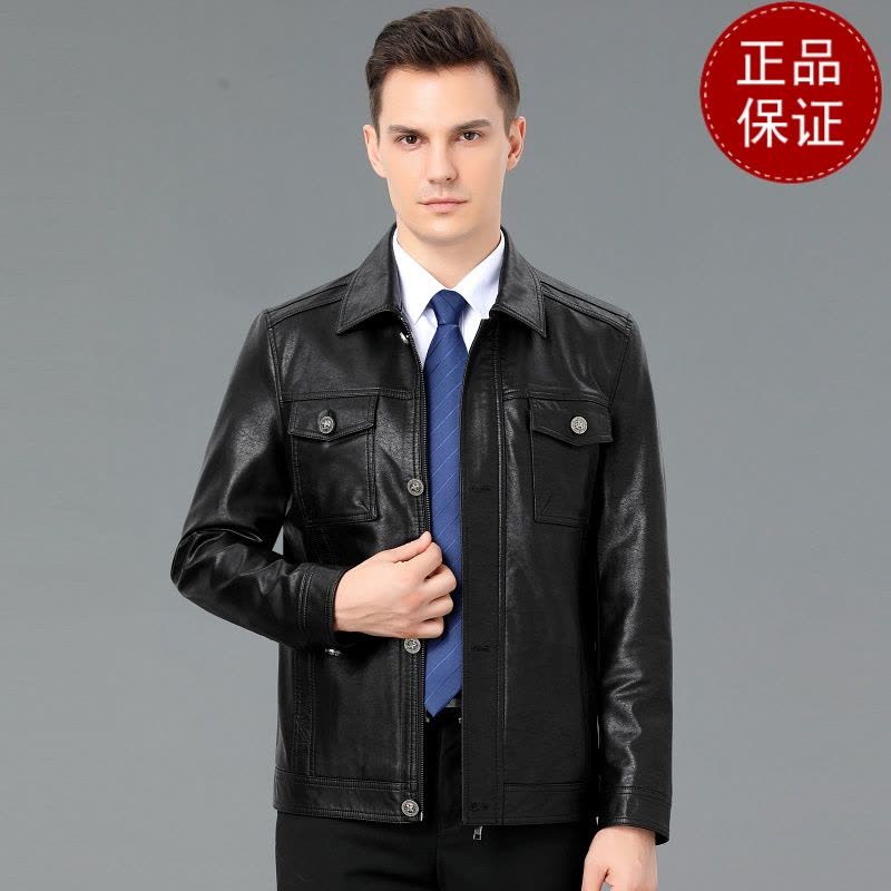 免费退换 2025秋季翻领修身山羊皮真皮皮衣男士短款机车皮夹克韩版薄皮外套反季特价图片