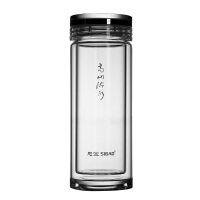 思宝(SIBAO) 玻璃杯高山流水 双层玻璃水杯泡茶杯子男士水晶玻璃茶水杯办公室绿茶杯子 2号杯 350ml