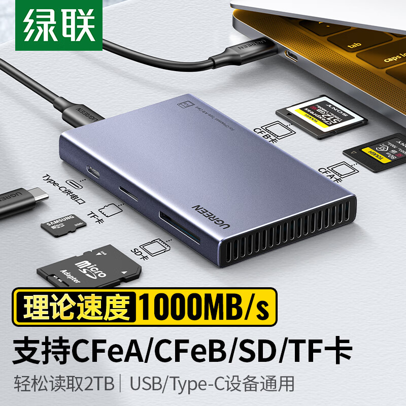 绿联(UGREEN)USB/Type-C读卡器3.2高速 支持索尼佳能相机cfeA/cfeB/SD/TF卡手机无人机高清大图