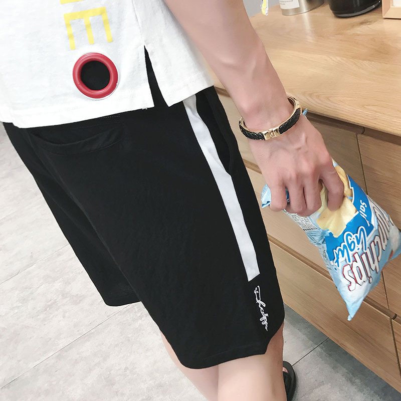 港风夏款新款男士休闲短裤韩版沙滩短裤字母刺绣学生纯色五分裤子