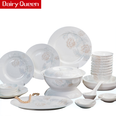 DAIRYQUEEN景德镇清雅名媛56头品锅简约欧式家用陶瓷餐具碗碟套装套装餐具碗碟盘勺子家用套装