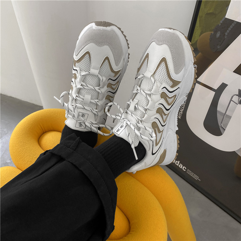 伊努特黑色运动鞋男秋季复古百搭ins黑武士男鞋休闲厚底增高老爹鞋