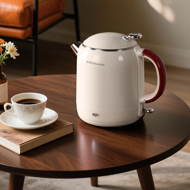 荣事达电热水壶家用不锈钢保温一体烧水壶自动断电大容量烧开水壶RS-KT1078复古白高清大图