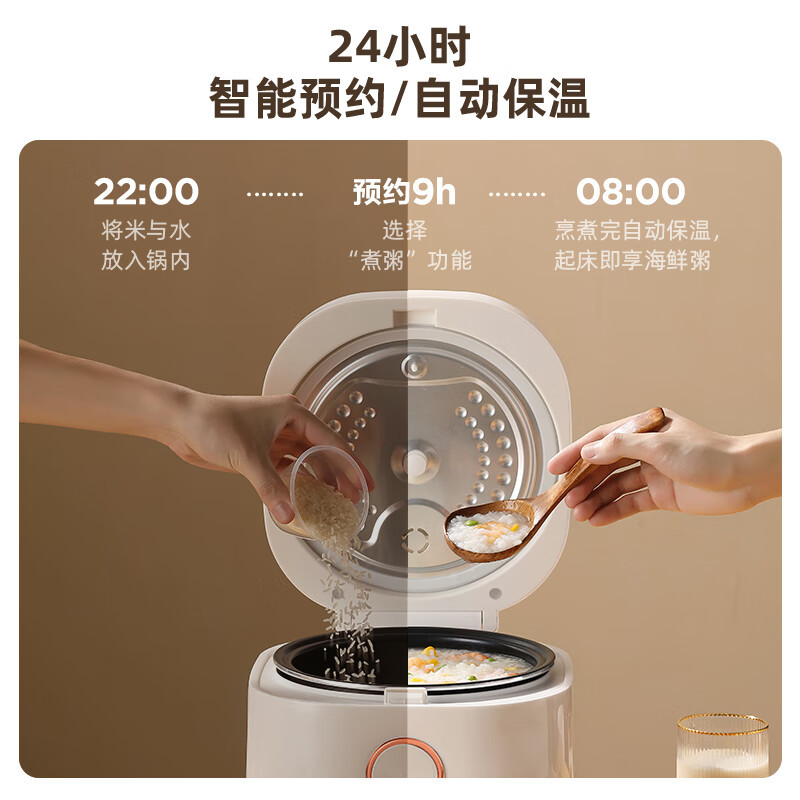 LOTOR浣熊电饭煲家用智能小型电饭锅柴火饭多功能米饭锅3升2-4人 白色标准款3L