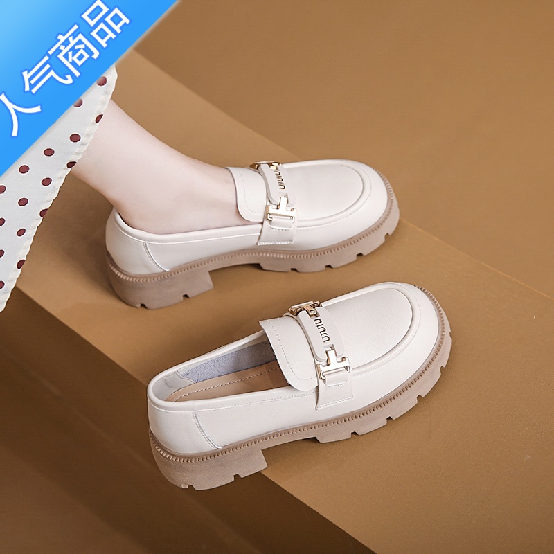 SUNTEK英伦风小皮鞋女2023新款夏天百搭黑色乐福鞋女圆头春秋季时尚单鞋高清大图