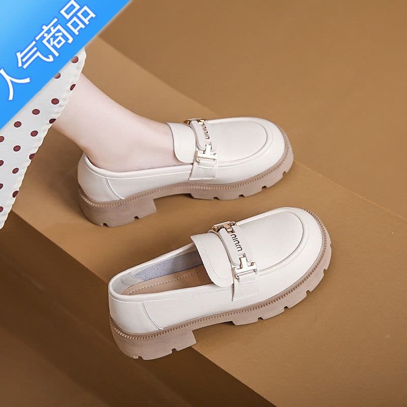 SUNTEK英伦风小皮鞋女2023新款夏天百搭黑色乐福鞋女圆头春秋季时尚单鞋图片