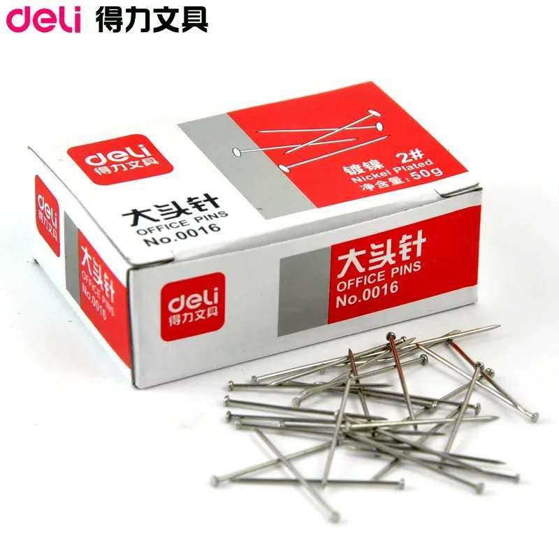 得力2#镀镍金属大头针(25mm/50g) 0016(10盒装)