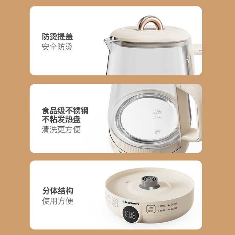 蓝宝(BLAUPUNKT) BP-YS15 家用养生壶办公室煮茶器烧水壶恒温茶壶 1.7L高清大图