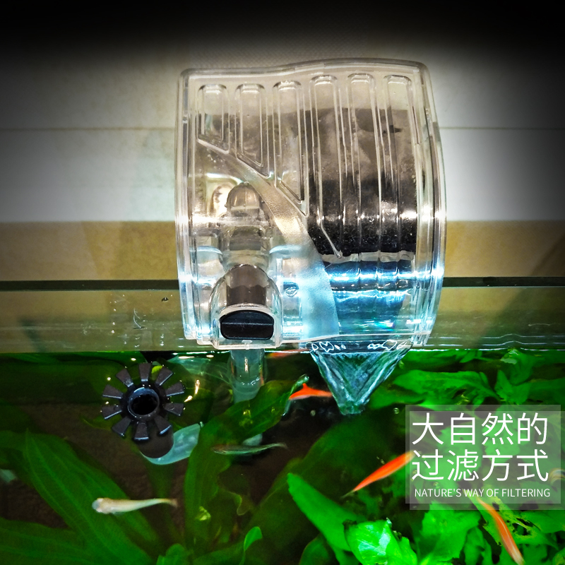 鱼缸瀑布过滤器 悬挂过滤器 三合一潜水泵过滤增氧瀑布外置过滤器高清大图